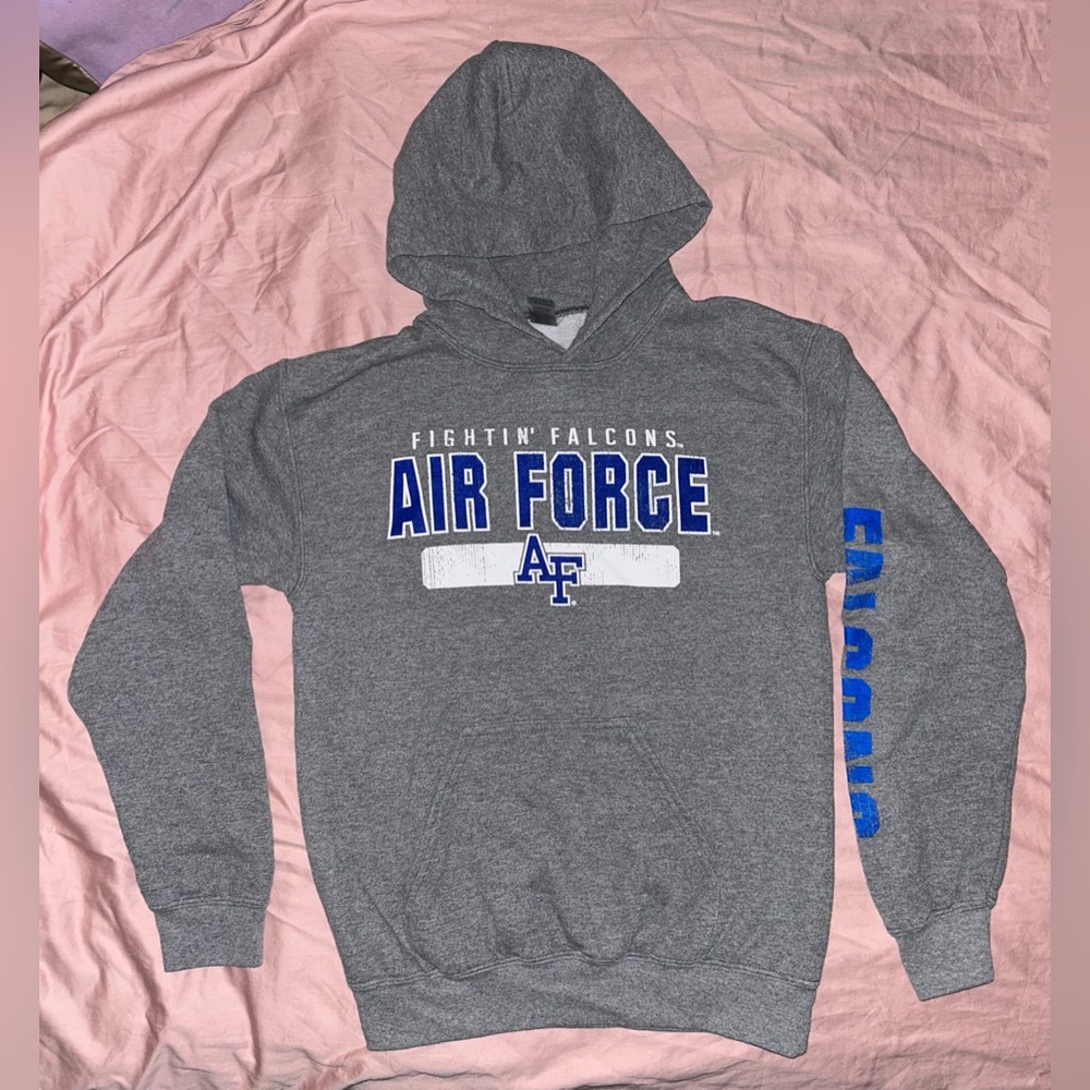 Gildan Gray Air Force Hoodie with Blue Accents